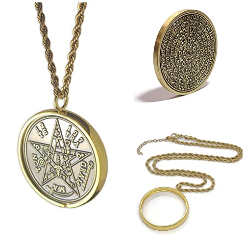 Tetragrammaton + 72 names of God + 1FitAll King Solomon Coin bezel kabbalah seal talisman Necklace, gold