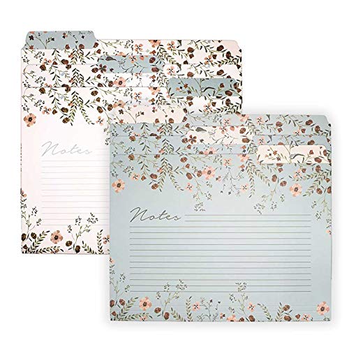 Steel Mill & Co Thick Sturdy File Folders Decorative, Set of 6 File Folders with Tabs and Sticker Labels, Cute Colored File Folders Letter Size with Notes Section, Woodland Floral