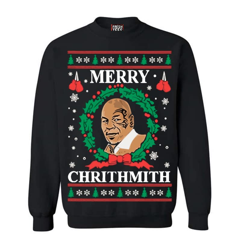 fresh tees Men/Women Merry Chrithmith Ugly Christmas Sweater Holiday Unisex Crewneck Sweatshirt (Large, Black)