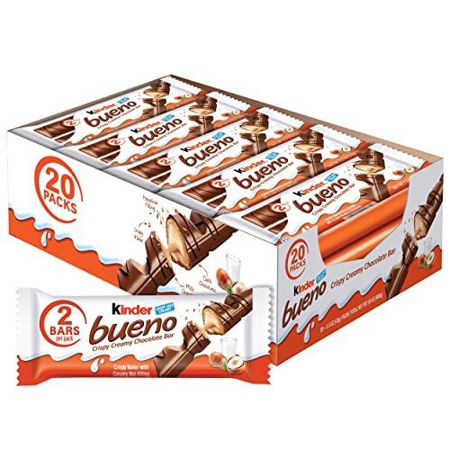Kinder Bueno, Bulk 20 Pack, Milk Chocolate And Hazelnut Cream, Holiday Gift And Stocking Stuffer, 2 Individually Wrapped Chocolate Bars Per Pack, 30 Oz