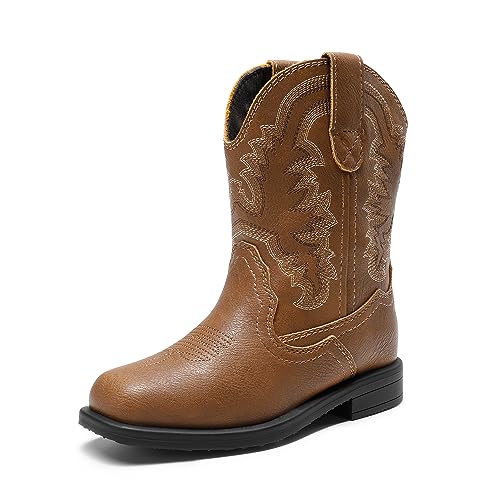 DREAM PAIRS Toddler Boys Girls Cowboy Boots Western Square Toe Riding Mid Calf Boots Sdbo2307K Brown Size 9 Toddler