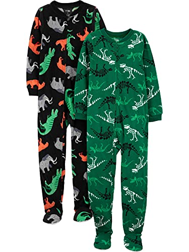 Simple Joys by Carter's Boys' Holiday Loose-Fit Flame Resistant Fleece Footed Pajamas, Pack of 2, Black Forest Animals/Dark Green Dinosaur, 6