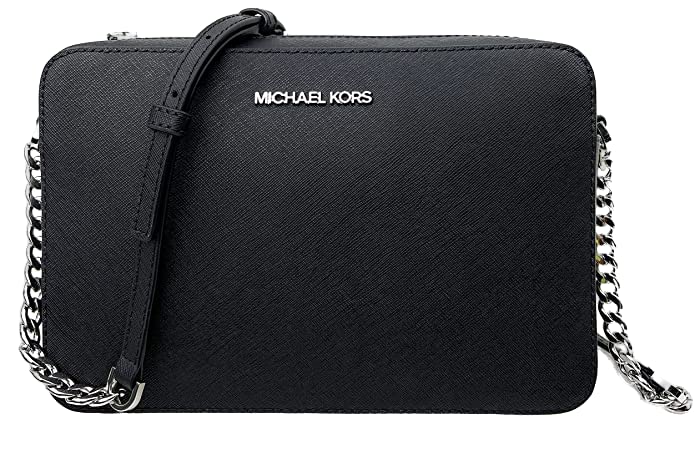 Michael Kors Women's Jet Set Item Crossbody Bag in Black with Silver hardware (Black/Silver)