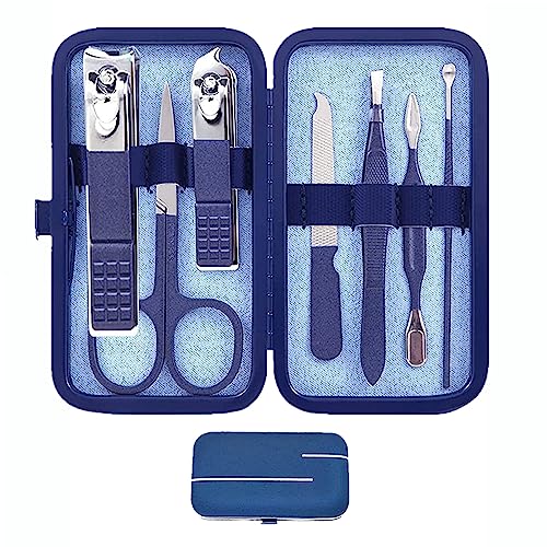 Manicure Set Men Women Nail Clipper Set Durable Nail Clippers Kit Personal Care Tools with Portable Case Pedicure Tools 8 in 1 Men Grooming Kit for Husband Family Boy Men Women Friend(Blue)