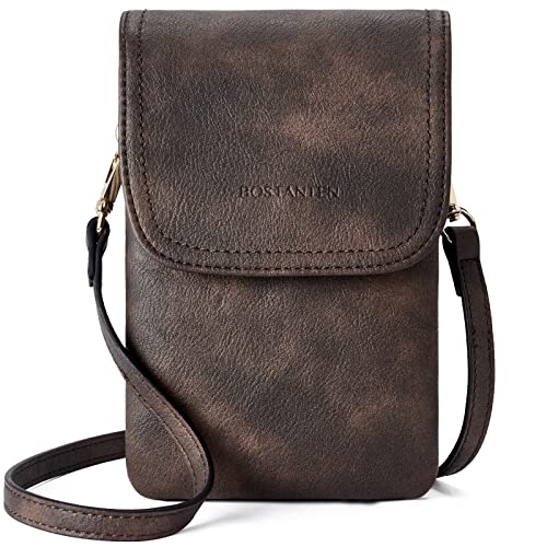 BOSTANTEN Leather Small Crossbody Bags for Women Designer Cell Phone Bag Wallet Purses Adjustable Strap Retro Coffee