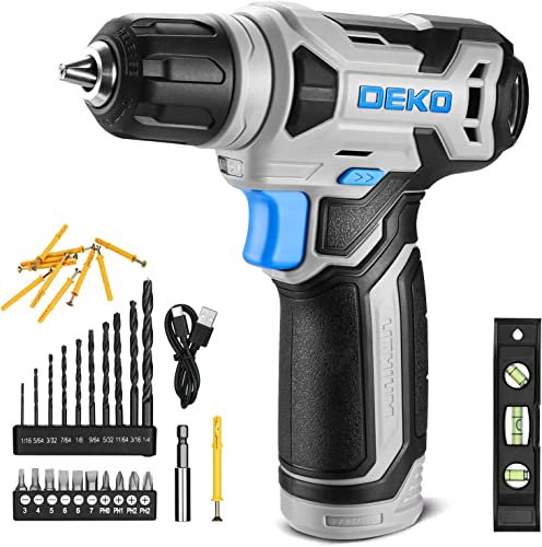 DEKOPRO 8V Cordless Drill, Drill Set with 3/8'Keyless Chuck, Built-in LED, Type-C Charge Cable, 42pcs Acessories, Power Drill for Drilling and Tightening/Loosening Screws