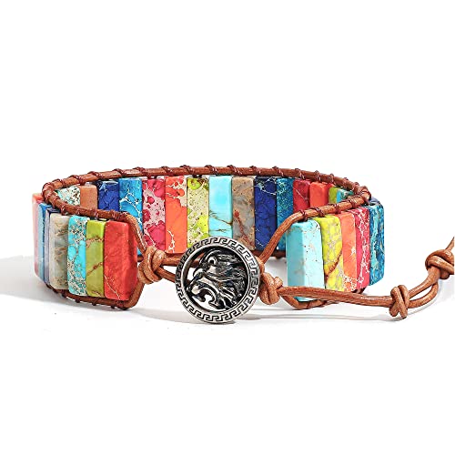 sedmart 7 Chakra Bracelets for Women with Real Stones Leather Wrap Healing Bead Bracelet Women Men Boho Friendship Jewelry,Lion Handmade Chakra Bracelet