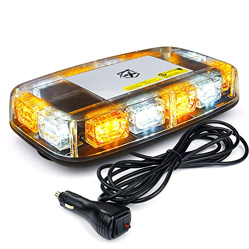Xprite 12' Rooftop Strobe Light, High Bright LED Emergency Flashing Beacon Light w/Magnetic Mount for 12V-24V Construction Vehicles, Truck, Snow Plow, Postal Car (Amber White)