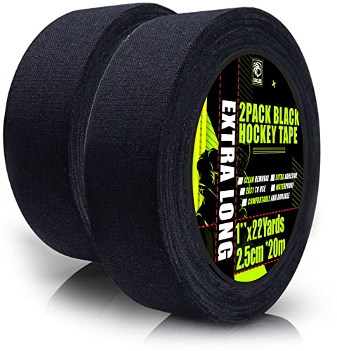 EAGLES Hockey Tape Multipurpose Cloth Tape Roll for Ice & Roller Hockey Stick, Blade & Handle Protector - Strong Over Grip for Lacrosse Baseball Bat Sports Gifts, Accessories, Equipment (2X Black)