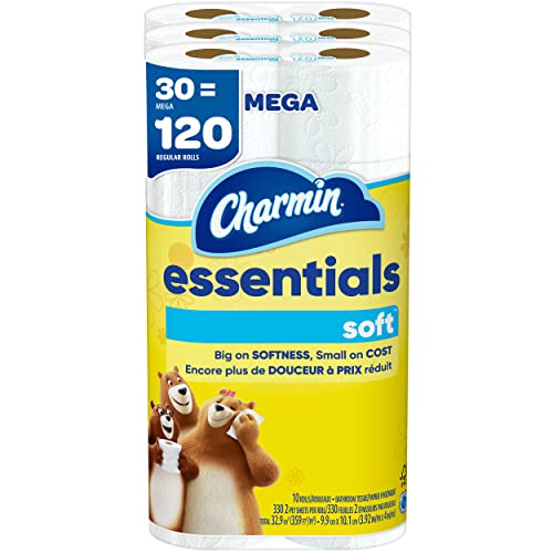 Charmin Essentials Soft Toilet Paper, 30 Mega Rolls = 120 Regular Rolls