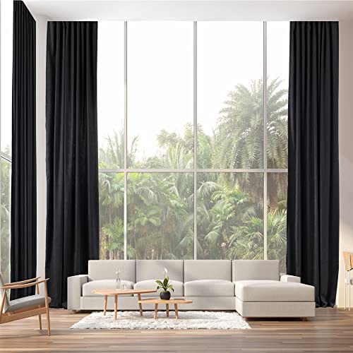 CASANEMA Extra Long Room Darkening 132' Length Faux Velvet Black Curtain Drapes - Hanging Back Tab & Rod Pocket 5-25 Feet Custom Made Curtains Set of 2-Made in Turkey Each(52' Wx132 L)