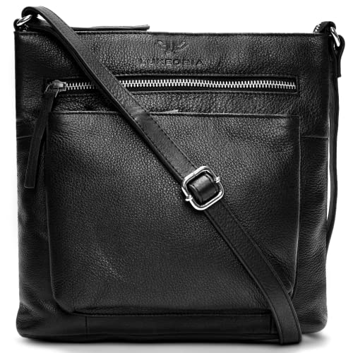 Genuine Leather Crossbody Bags for Women, Handmade Cross Shoulder Purses for Women, Adjustable Strap, Triple Zip Premium Material, Vintage - Black