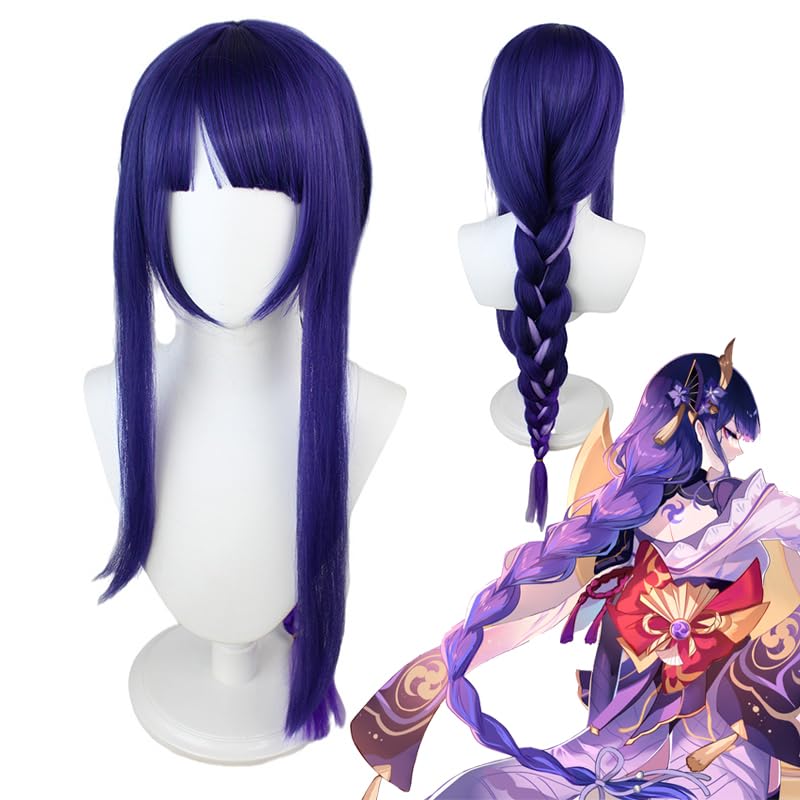 Purple Wig Cosplay, clothing Wig,Raiden Shogun Anime synthetic with free wig cap (Raiden Shogun)