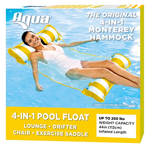 Aqua Original 4-in-1 Monterey Hammock Pool Float & Water Hammock – Multi-Purpose, Inflatable Pool Floats for Adults – Patented Thick, Non-Stick PVC Material