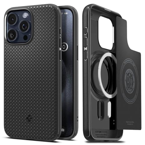 Spigen Magnetic Mag Armor MagFit Designed for iPhone 15 Pro Case, [Military-Grade Protection] Compatible with MagSafe (2023) - Matte Black