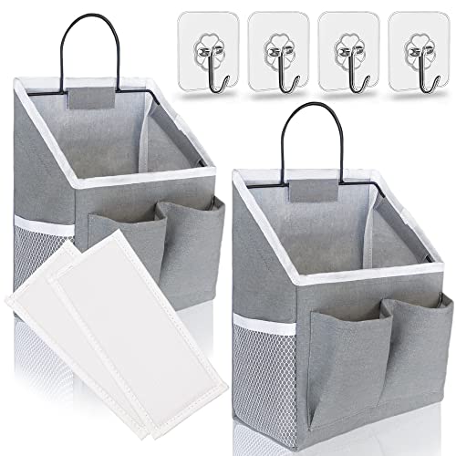 Kanrichu 2pcs Small Wall Hanging Baskets for Organizing, Wall Hanging Storage Bags as Over the Door Organizer, Wall File Organizer, Rv Storage and Organization. For Bedroom, Office, Camper (Gray)
