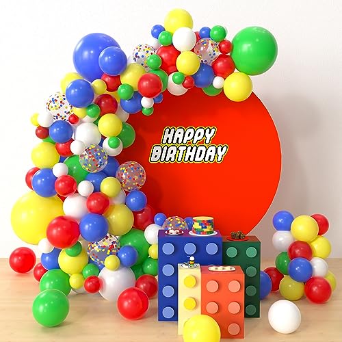 HYOWCHI Building Block Party Decorations - 137 Pcs Building Blocks Party Supplies Balloon Garland Arch, Red Blue Yellow Green Balloon Arch For Colorful Block Birthday Baby Shower Party Supplies