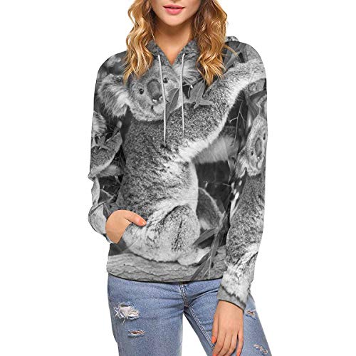 InterestPrint Australian Koala Animal Black and White Long-Sleeve All Over Print Women's Hoodie