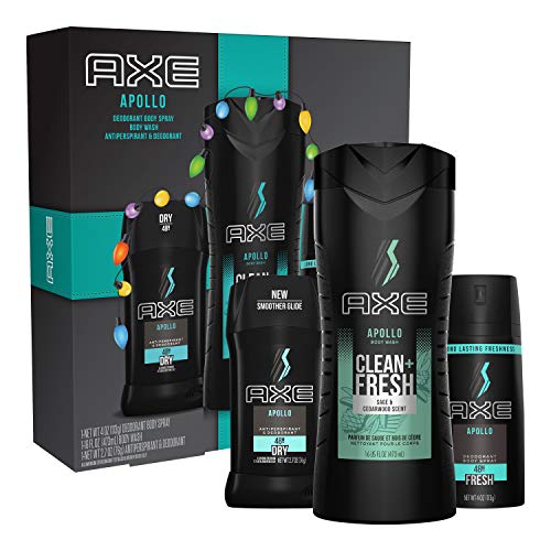 AXE  Apollo Gift Set With Body Spray, Antiperspirant & Deodorant Stick and Body Wash for Grooming for Holiday 3 count