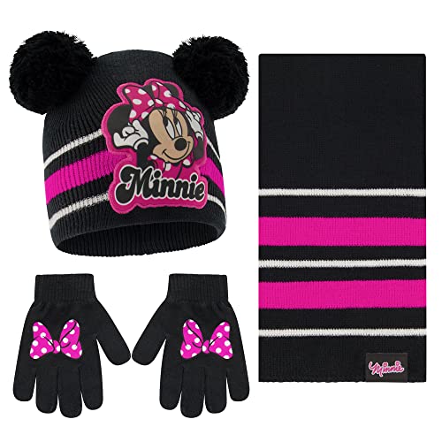 Disney baby girls Toddler Minnie Mouse Winter Hat, Scarf, and Gloves Or Mittens Ages 2-4 4-7 Cold Weather Hat, Black/Pink - Gloves Set, Years US