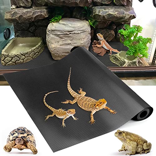 Vodolo Bearded Dragon Tank Accessories, Reptile Terrarium Carpet Substrate for Leopard Gecko, Lizard, Iguana, Snake, Tortoise, Non-Adhesive Reptile Habitat Bedding(Black 79inch)