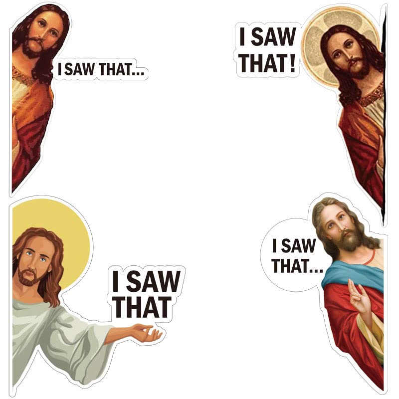 8 Pieces Jesus I Saw That Sticker PET Jesus Stickers Car Decals Funny for Car Vehicle Truck Window Laptop Water Bottle Bumper Skateboard Computer Backpack Supplies, 4 Styles (3 Inch, 6 Inch)