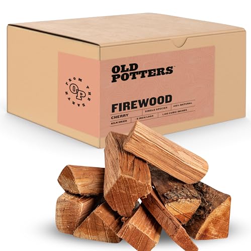 Old Potters Kiln Dried Firewood - Cherry, 1100 Cu. in, 16-18 Logs ~ 8' x 2.5' Logs. Solo Stove and Cooking Wood for Grilling, Smoking, and Firepits, Cherry.