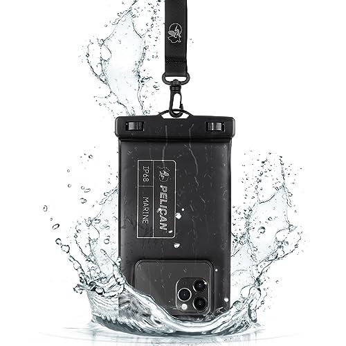 Pelican Marine - IP68 Waterproof Phone Pouch / Case (Regular Size) - Floating Waterproof Phone Case - iPhone 15 Pro Max/ 14 Pro Max/ 13 Pro Max/ 12/ S23 Ultra/ Pixel 8 - Detachable Lanyard - Black