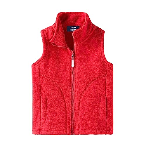 LittleSpring Lightweight Fleece Vest for Girls Full Zip Warm Solid Red, Size 5