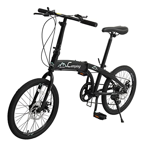 Ktaxon 20 in Folding Bike Adult Bike, 7-Speed Folding Bicycle with 100% Assembled, Double Shock Effect, Powerful Mechanical Dual Disc Brakes and Adjustable Design (Black & Green)