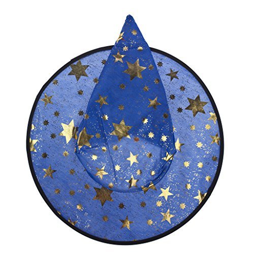 LUX ACCESSORIES Halloween Blue See Through and Gold Tone Star Witch Hat