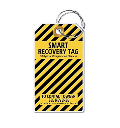 Dynotag Web Enabled Smart ID Tag, PROTAGZ Series MEGA Size Luggage Tag w. Double Steel Loops with DynoIQ & Lifetime Recovery Service (Bumblebee)