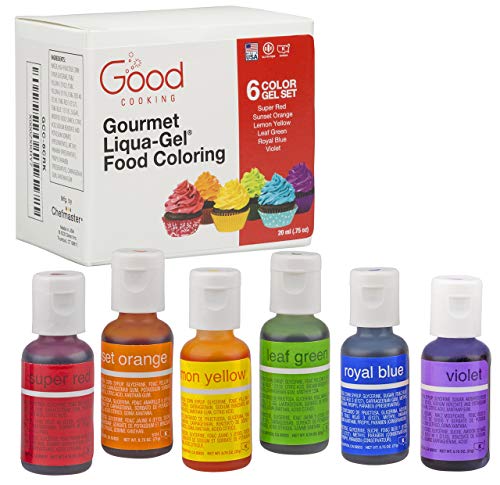 Food Coloring Liqua-Gel 6 PK (4.5 oz, 120mL) - 6 Color Rainbow Kit in .75 fl. oz. (20ml) Bottles - For Baking, Decorating, Fondant, Cooking, DIY Slime, Crafts and More