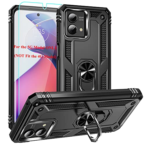 for Moto G Stylus 5G 2023 Case with HD Screen Protector, Androgate Military-Grade Metal Ring Kickstand 15ft Drop Tested Shockproof Cover Case for Motorola Moto G Stylus 5G 2023, Black