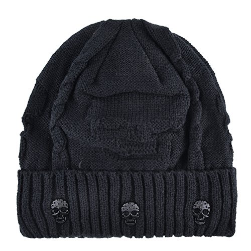 K KISSBAOBEI Unisex Men Women Skull Knitted Beanie Hats Cap for Winter (Black)