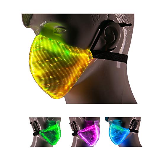 TECZERO 7 Color Lights LED Light up Halloween Face Mask, Rechargeable Glow Luminous Dust Mask, Optical Fiber Costume for Christmas Party Festival Dancing Rave Gifts