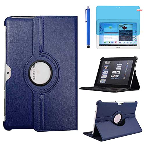 Case for Samsung Galaxy Note 10.1 inch 2012 (GT-N8000 N8010 N8013),360 Degree Rotating Stand Case Full Protective Cover,with Stylus Pen,Screen Film (Deep Blue)