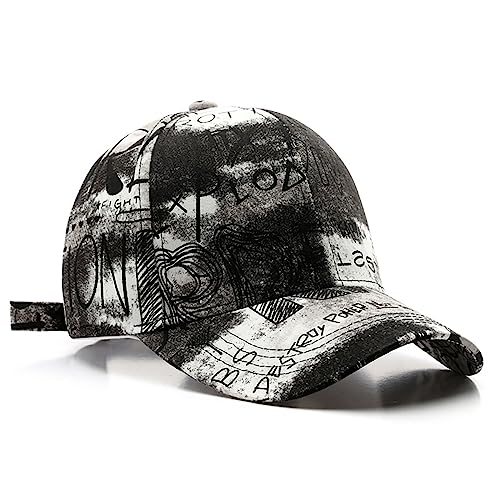 VPTMRP Hip Hop Hat Graffiti Print Baseball Cap Unisex Adjustable Cap (Black White)