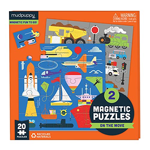 Mudpuppy On The Move Magnetic Puzzles from Mudpuppy - Includes Two 20-Piece Magnetic Puzzles, Colorful Illustrations, Portable Trifold Package Allows for Puzzling on The Go!, Ages 4+