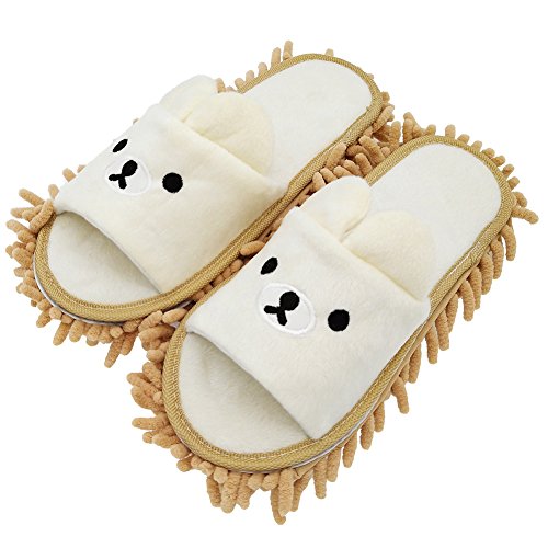 Selric Bear Super Chenille Microfiber Washable Mop Slippers Shoes for Women, Floor Dust Dirt Hair Cleaner, Multi-sizes Multi-Colors Available 9 7/9 Inches Size:5.5-8.5.