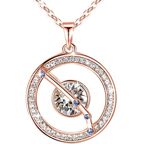 Leafael 'Superstar Zodiac Constellation Pendant Necklace Made with Premium Crystal March April Birthstone Clear White Horoscope Jewelry, Aries, 14k Rose Gold Plated, 18'+2'