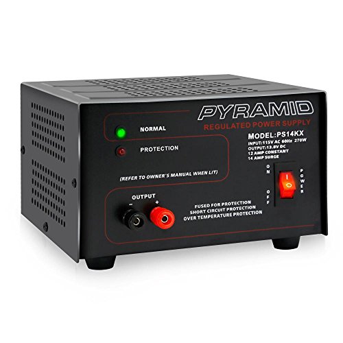 Pyramid Universal Compact Bench Power Supply - 12 Amp Linear Regulated Home Lab Benchtop AC-to-DC 12V Converter w/ 13.8 Volt DC 115V AC 270 Watt Power Input, Screw Type Terminals, Cooling Fan PS14KX