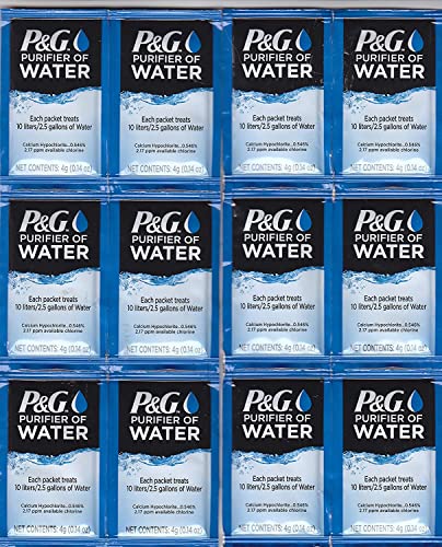 P&G Purifier of Water Portable Water Purifier Packets. Emergency Water Filter Purification Powder Packs for Camping, Hiking, Backpacking, Hunting, and Traveling. (12 Packets)