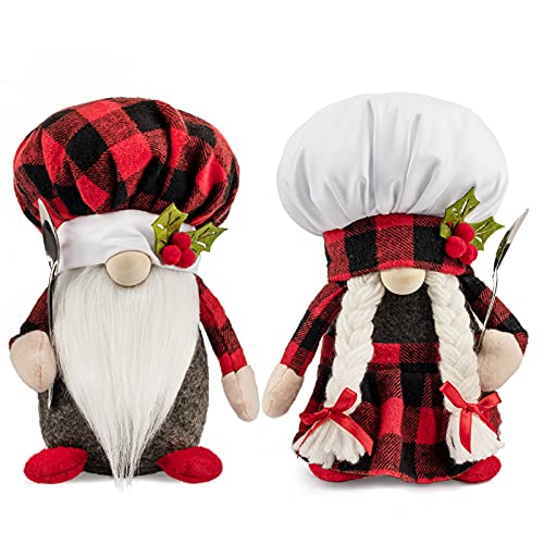 D-FantiX Christmas Chef Gnomes Plush, 2 Pack Handmade Kitchen Chef Tomte Swedish Gnome Scandinavian Figurine Nordic Gnomes Plush Elf Doll Christmas Decoration Ornaments for Home Kitchen Decor Gift