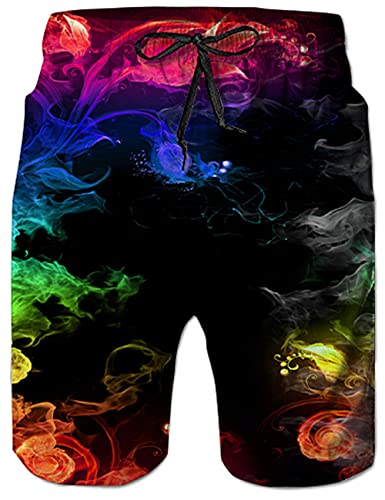 Belovecol Bathing Suits for Men 3D Print Colorful Smoke Swim Trunks Beach Shorts Summer Board Shorts XL