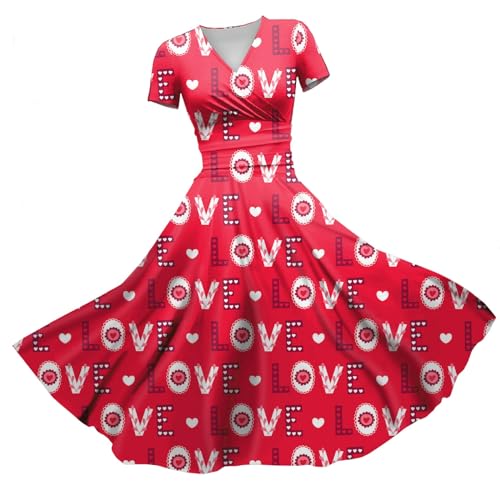 Women's Short Sleeve Pleated Swing Dress 2023 Nice Dresses for Women a Line V Neck Dresses for Women Casual Vestidos Ir a Boda Waist Pleated Dress（1-Hot Pink,Medium）