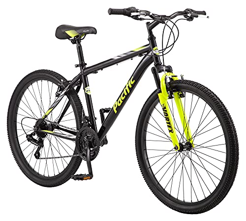 Pacific Cavern Mens Mountain Bike, 26-Inch Wheels, 21-Speed Twist Shifters, 17.5-Inch Steel Frame, Black