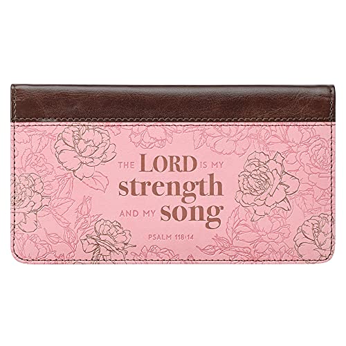 Checkbook Cover for Women My Strength and my Song Christian Pink Wallet, Faux Leather Christian Checkbook Cover for Duplicate Checks & Credit Cards - Psalm 118:14