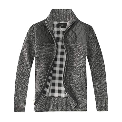 Gioberti Men's Knitted Regular Fit Full Zip Cardigan Sweater with Soft Brushed Flannel Lining, Melange Charcoal, X Large