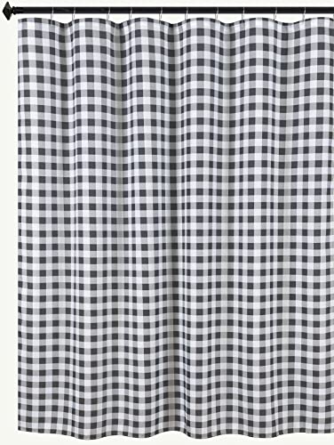 Biscaynebay Textured Fabric Shower Curtains 72' X 72', Black & Grey Printed Checkered Bathroom Curtains Machine Washable